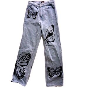 Y2K Simple‎ Society Wide Leg Jeans Grunge Floral Butterfly design boho hippie